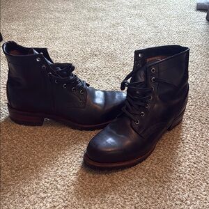Frye Black Leather Combat Boots